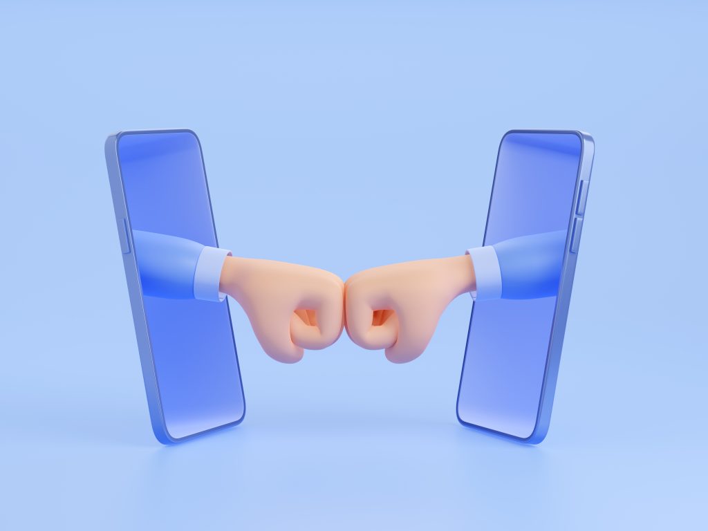 3d hands from mobile phones fists bump